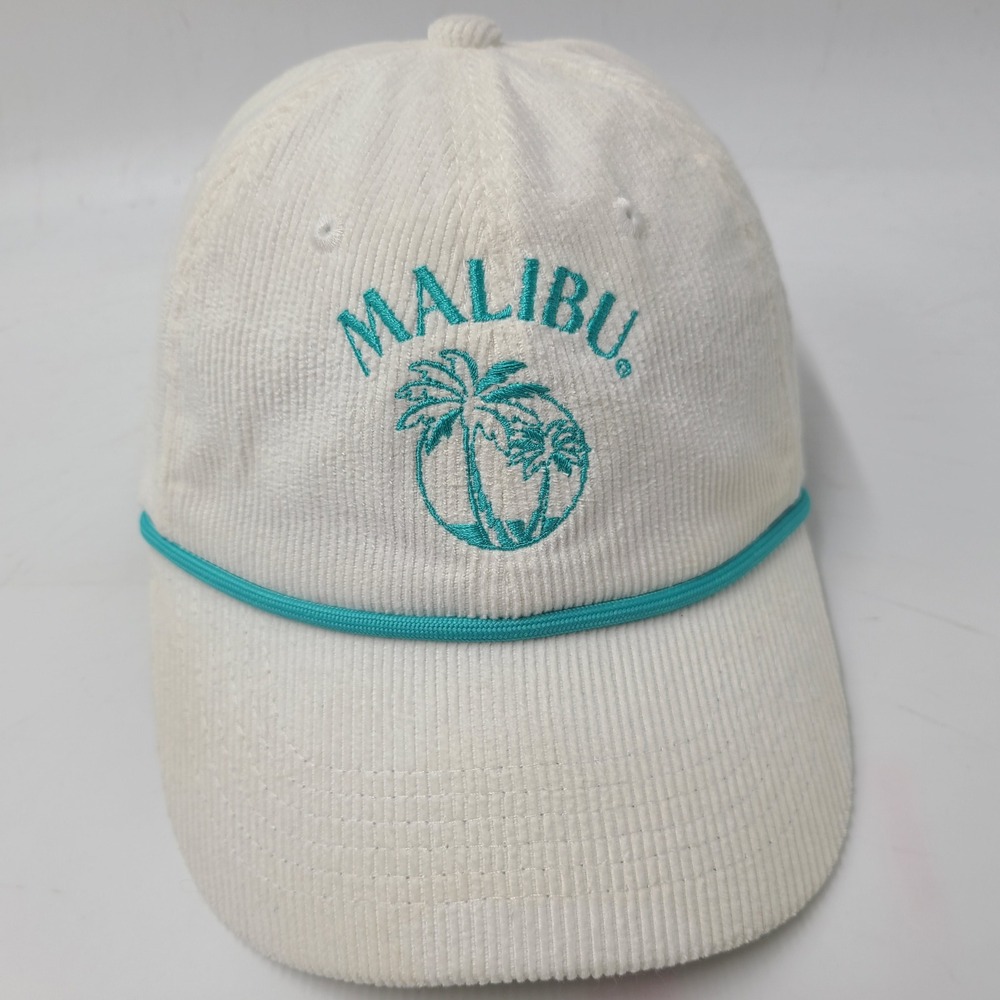 Malibu Hat Strapback Corduroy White Blue Rum Liquor Promo‎ Palm Tree Beach Men